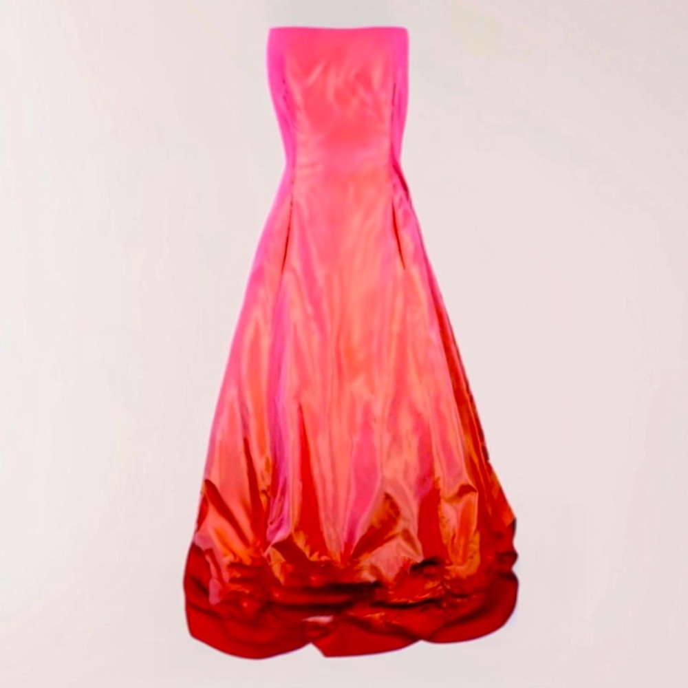 Jessica McClintock Gunne Sax Strapless Coral Shimmer  Gown Size 5